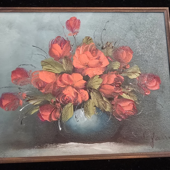 Vintage Floral Painting in Ornate Frame Roses In Vase‎ Oil Pinting Signed - Picture 12 of 12
